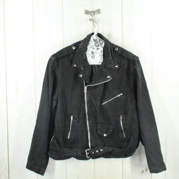 unbranded Jackets & Blazers - Black Washed Lined Zipper Pocket Classic Motorcycle Denim Jacket Size 5XL